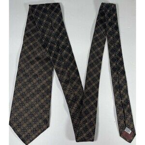 XMI Platinum Silk Tie Mens Brown Check Geometric Italian Fabric Handmade USA